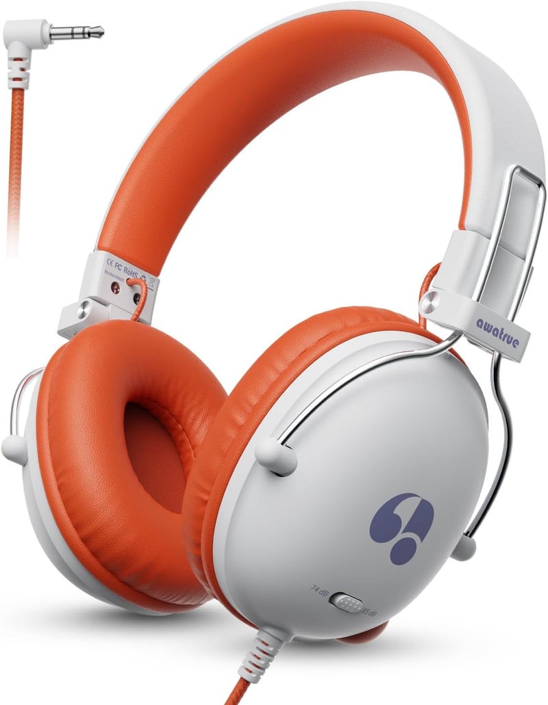 awatrue Kids Headphones for School, 74/85dB Safe Volume Limit, Stereo Sound, Wired On-Ear Headphones for Kids Boys Girls, 3.5mm Jack for Tablet, iPad, Kindle, YOTO Player, Airplane Travel, White - Image 1